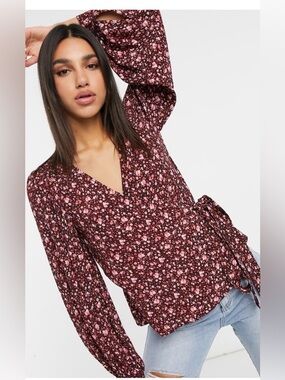 & Other Stories Paris Atelier Floral Wrap Top Boho Viscose Size 0